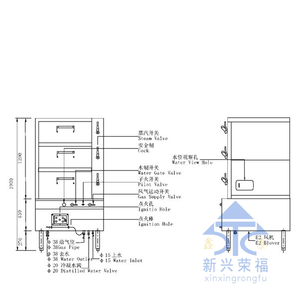 多功能三门蒸箱尺寸图